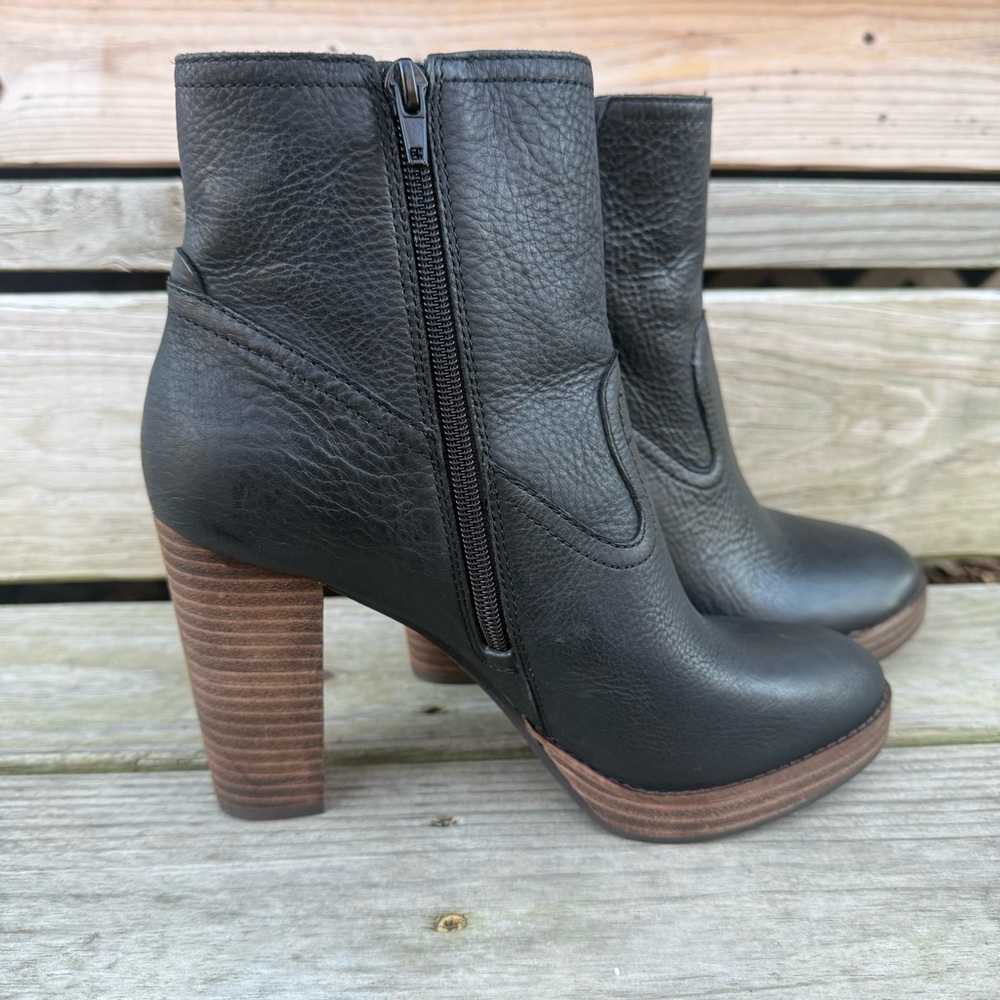 Lucky Brand Ankle High Heel Booties Platform Black Leather Western Quintei Dress